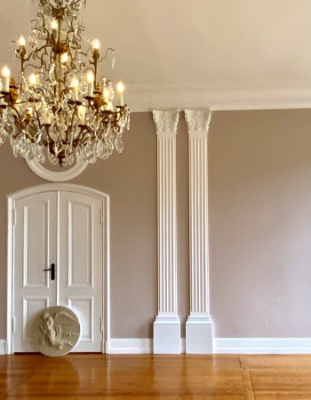 Wiederherstellung eines Festsaales in einem Landschloss unter Berücksichtigung der Entstehungszeit. Der Saal wurde zu DDR-Zeiten als Kantine genutzt und seiner gesamten Stuckarbeiten beraubt. 